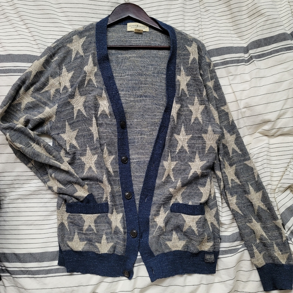 Denim and Supply, blue and cream star pattern cardigan.